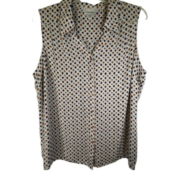Dress Barn Plus Size Black & Tan Print Button Front Sleeveless Blouse- Size 3X - Picture 1 of 4